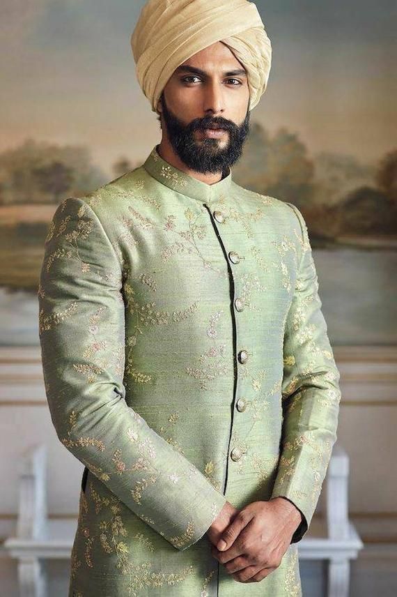 Pastel Mint Green Zari work Sabyasachi Sherwani
