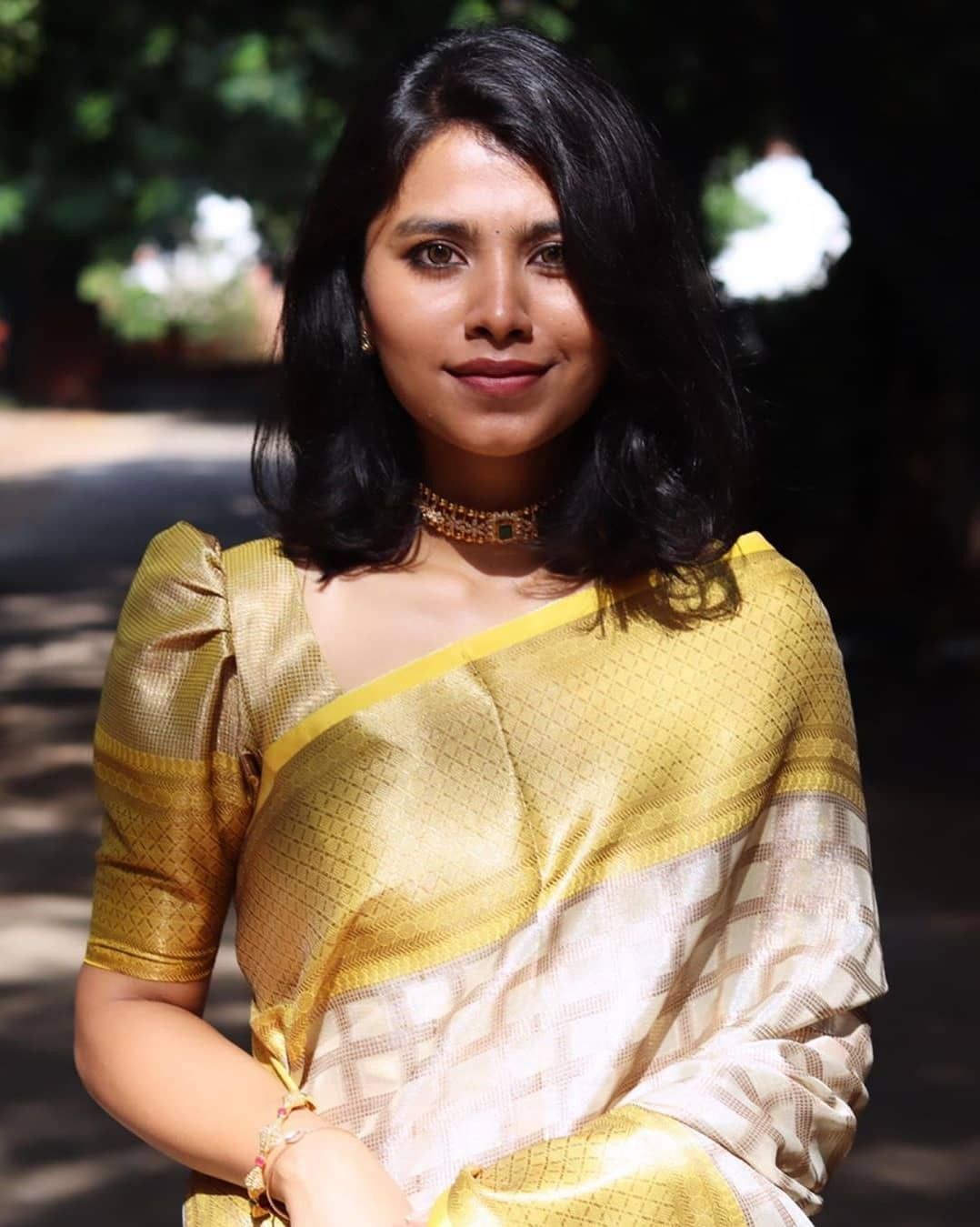 Golden Kanjivaram Puff Sleeve Blouse