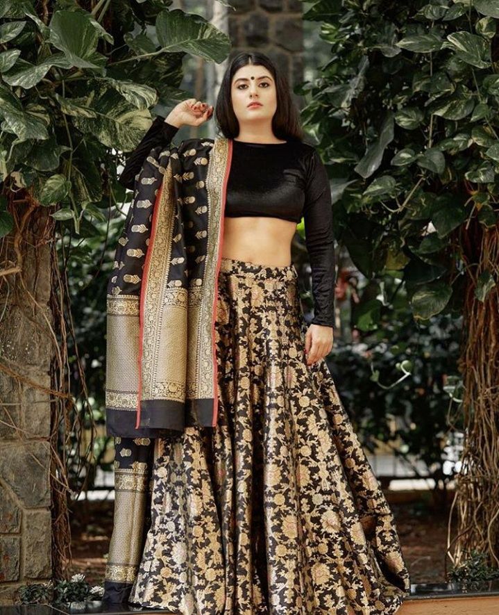 The Boat Neck Modern Banarasi Lehenga Blouse Designs