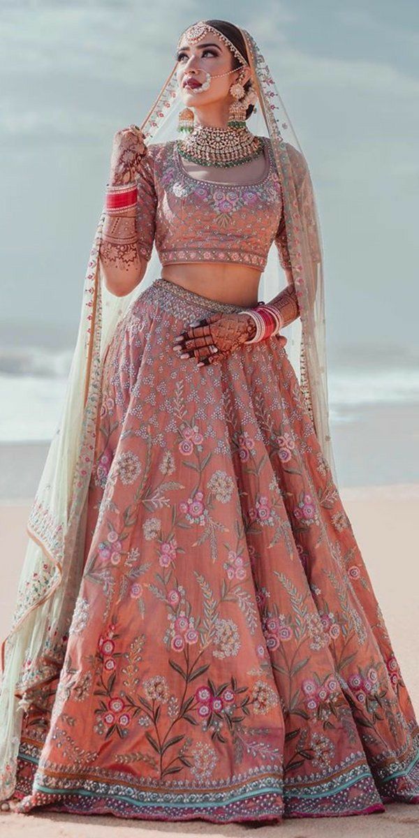 Floral Royal Peach Colour Bridal Lehenga
