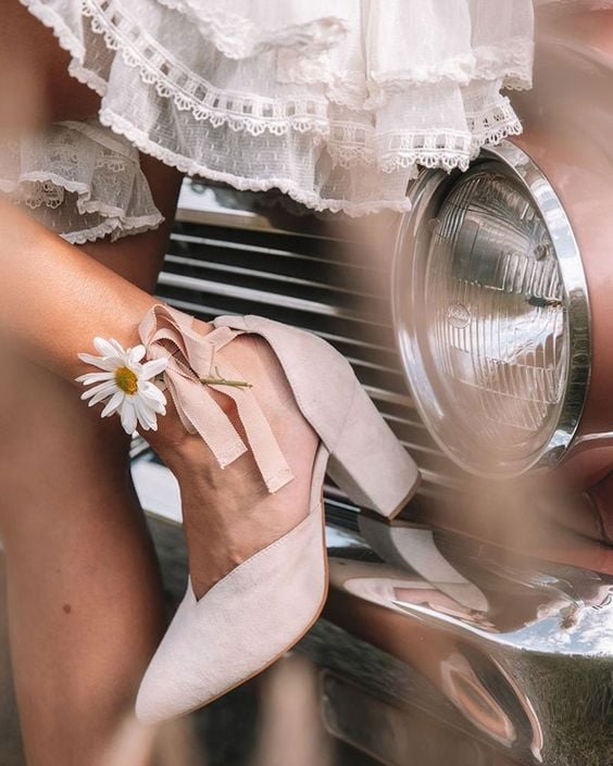 Block Heel Nude Wedding Shoes