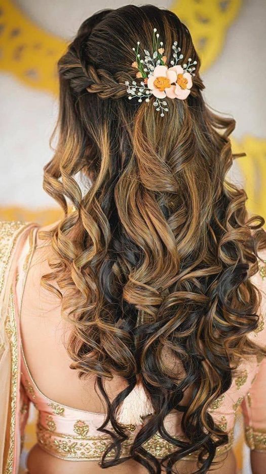Simple Haldi Curls Bridal Hairstyles for Wedding