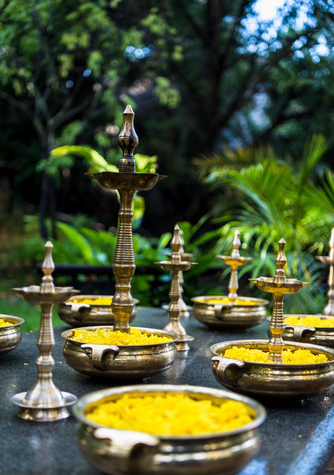 Brass Diya’s with Fowers Pelli Mandapam decoration