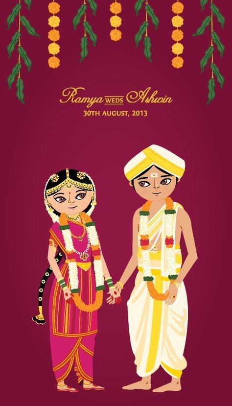 Tamilian Doodle Wedding Invitation Card Design