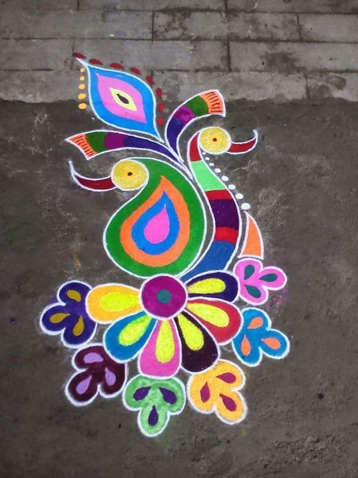Geometric Peacock Rangoli Designs