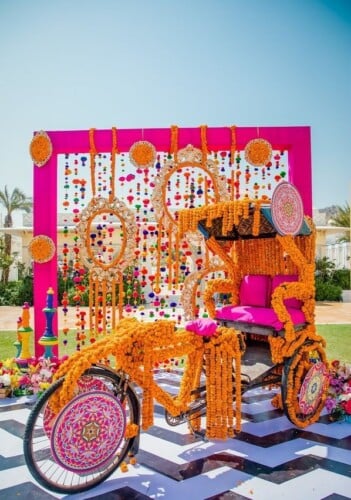 A Sturdy Rickshaw Decoration for Wedding Stage
