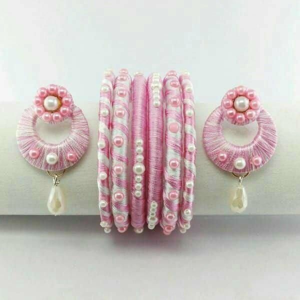 Pastel Pink Bridal Silk Thread Bangles