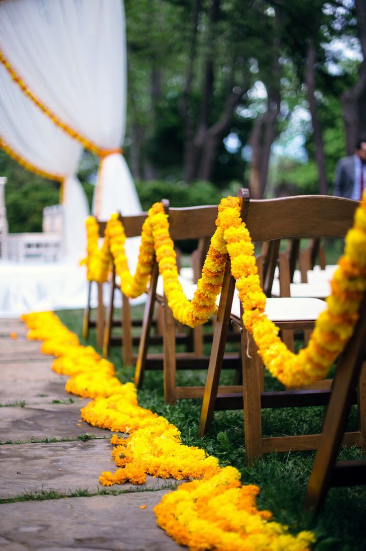 Aisle Accented with Yellow Marigolds Wedding Home Decoration