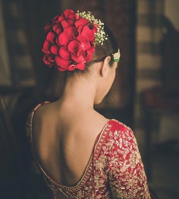 Rose Bun Modern Hairstyle for Lehenga