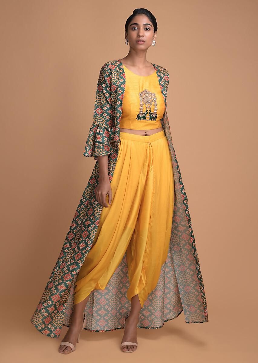 Dhoti Pants with Crop Top and Jacket