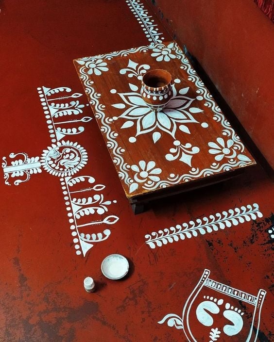 Flower Petals on a Wooden Piri