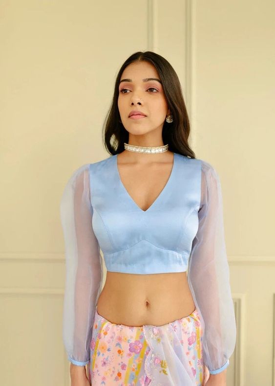 Net Sleeves for Plain Saree