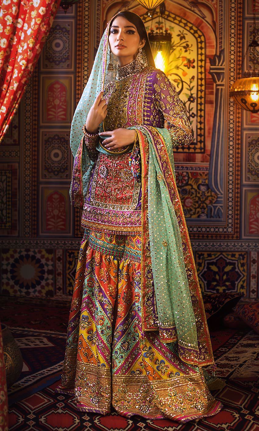 Gharara Suit Multi-Color Bridal Lehenga