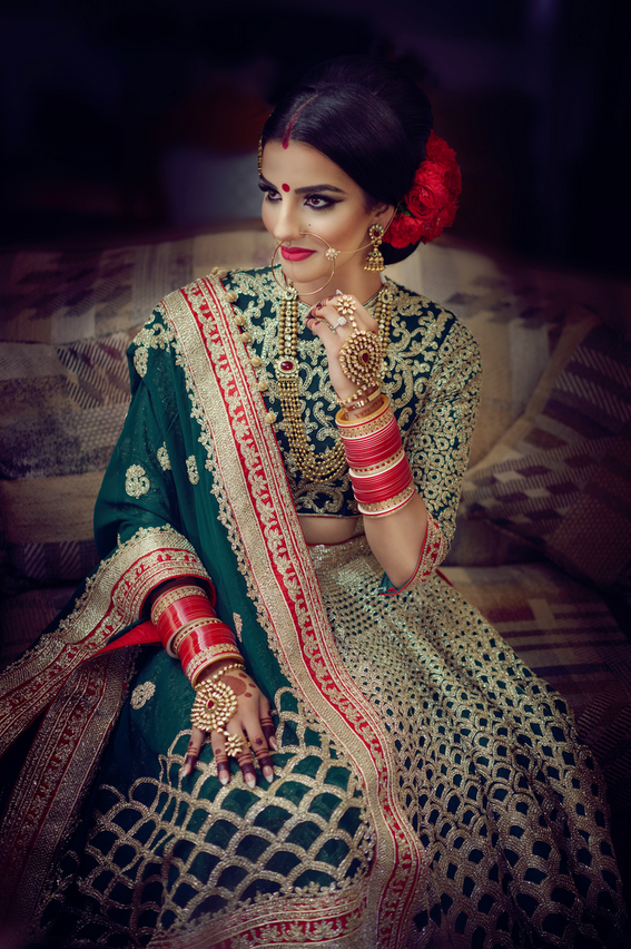 The Classic Red Bridal Lehenga With Green Dupatta