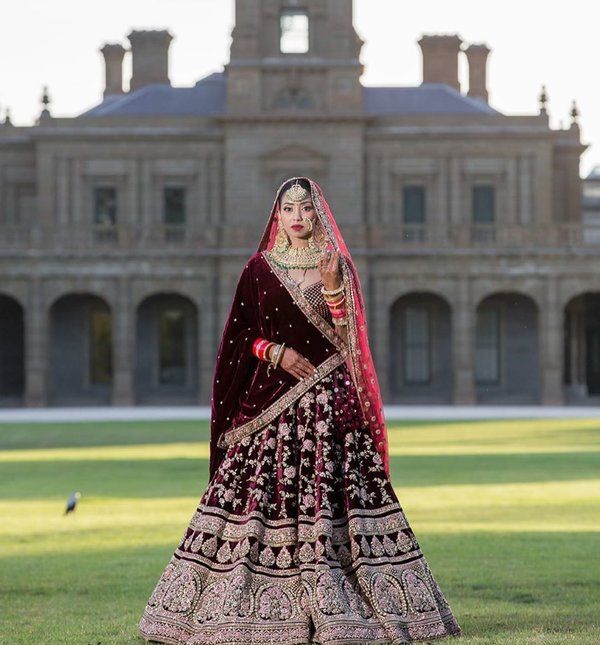 Velvet Wine Royal Bridal Lehenga