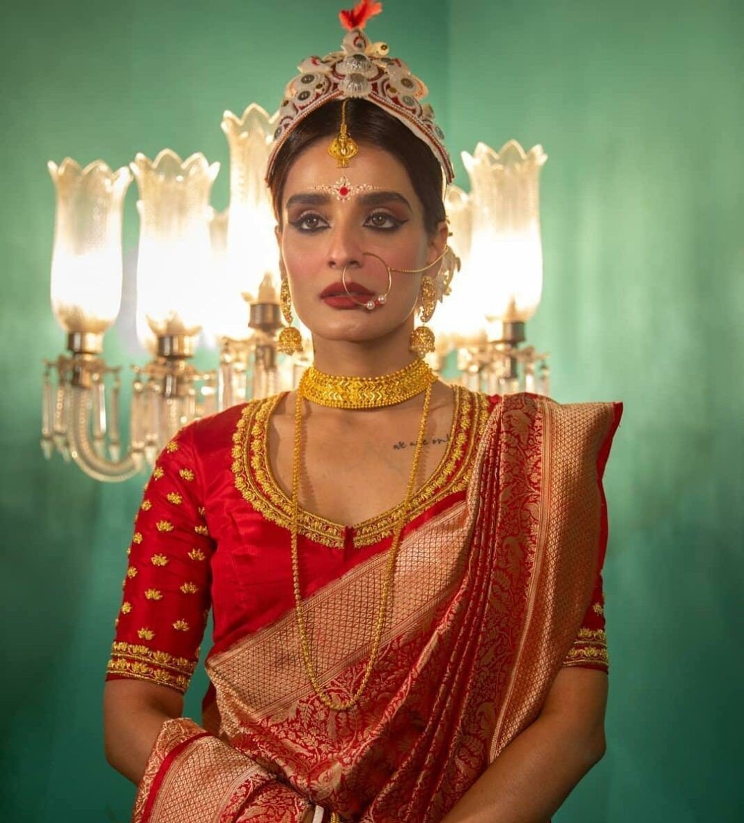 Classic Red Modern Bengali Wedding Saree