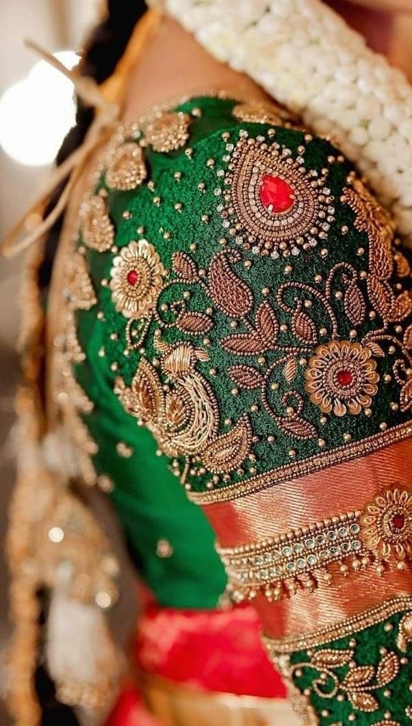 Red and Green Bridal Blouse Designs