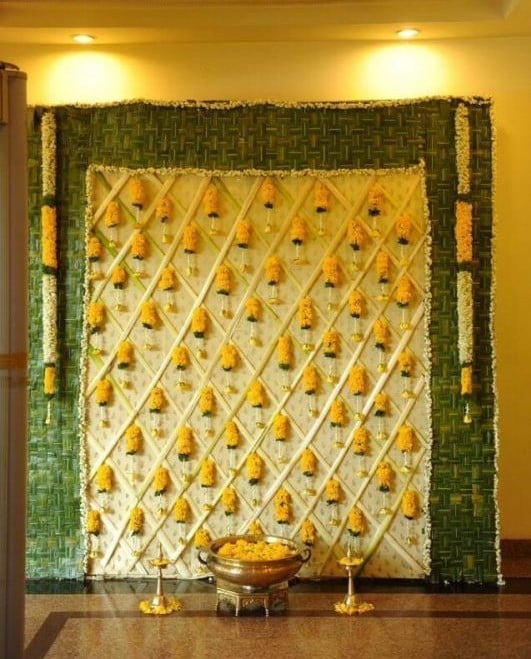 Simple Floral Haldi Backdrop Decoration