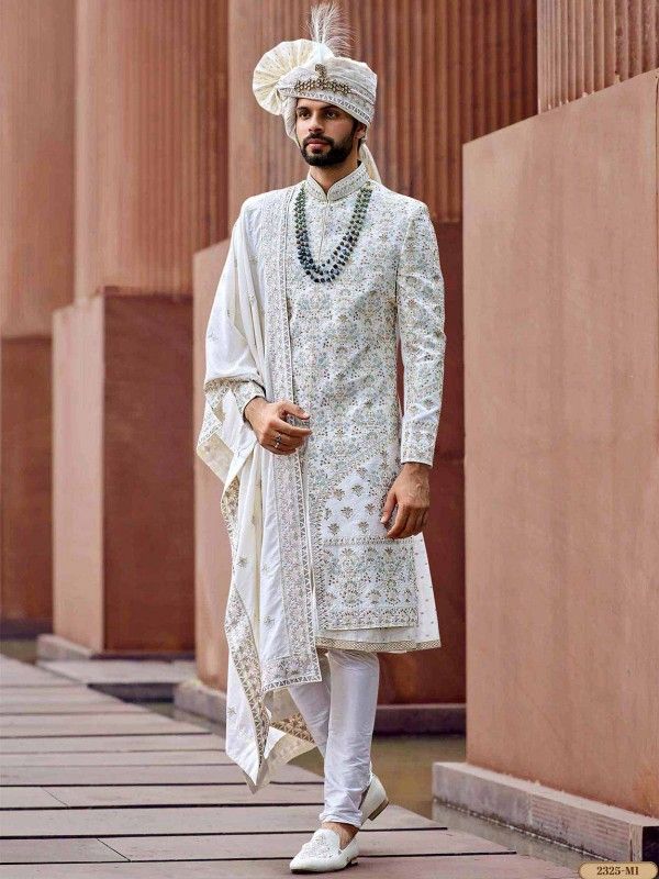 Designer White Jodhpuri Sherwani
