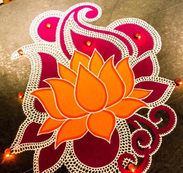 Orange Lotus Simple Rangoli Design