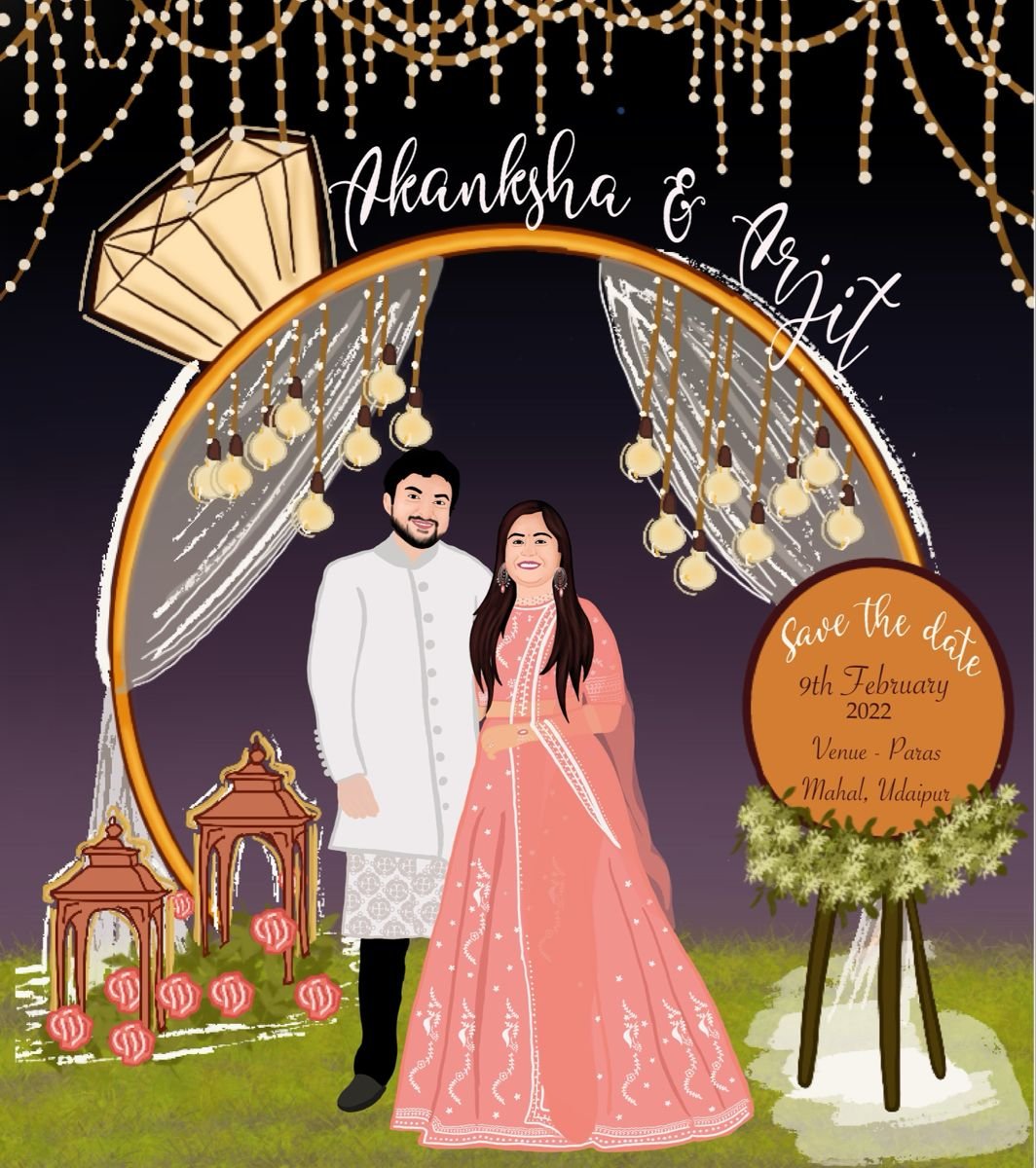 Custom Illustrated Engagement Invitation