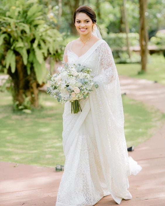 Chikankari Christian Wedding Sarees