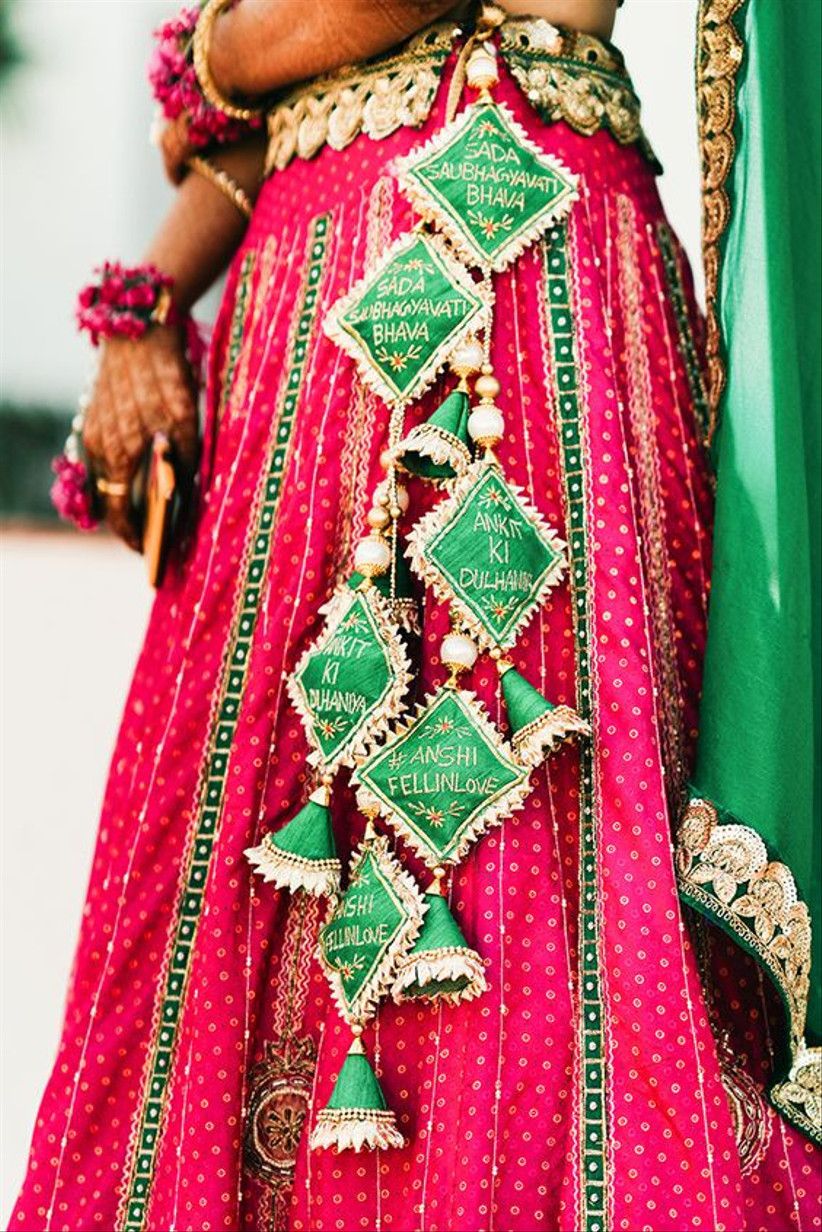 Green Bridal Lehenga Latkan with Name