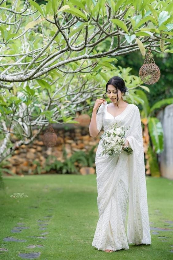 White Chiffon Christian Sarees