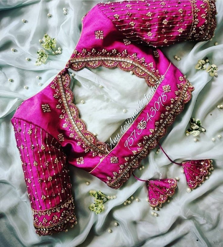 The Stone Work Pink Wedding Blouse Designs