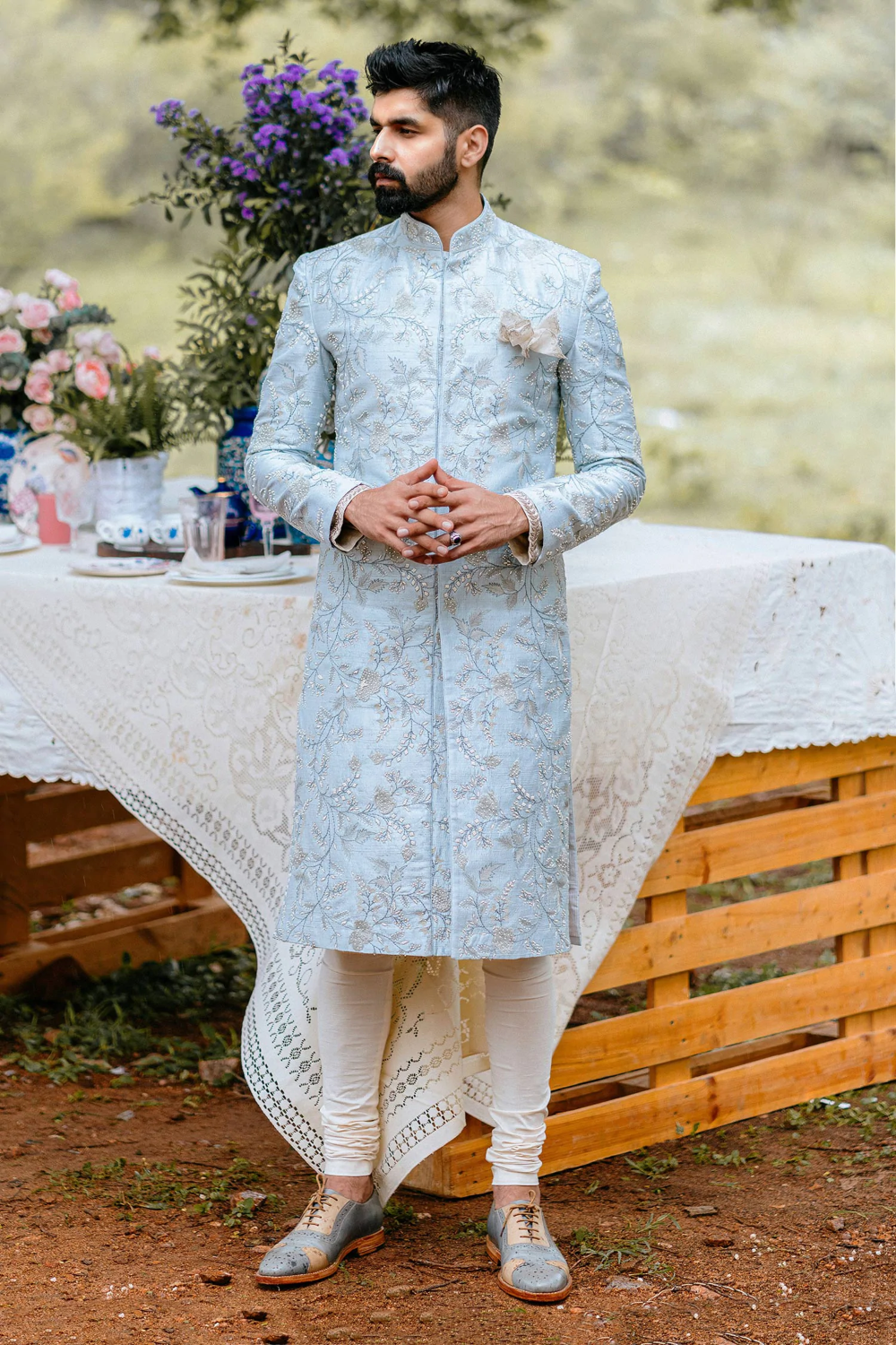Pastel Blue Jodhpuri Sherwani