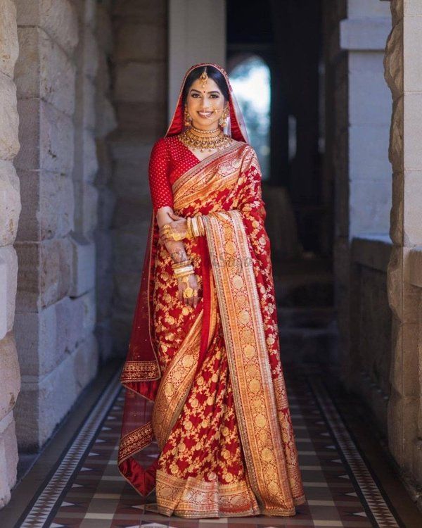 Vermillion Red Benarasi Saree for Bengali Wedding