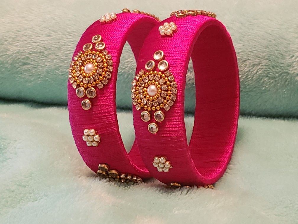 Fushia Pink Bridal Silk Thread Bangles