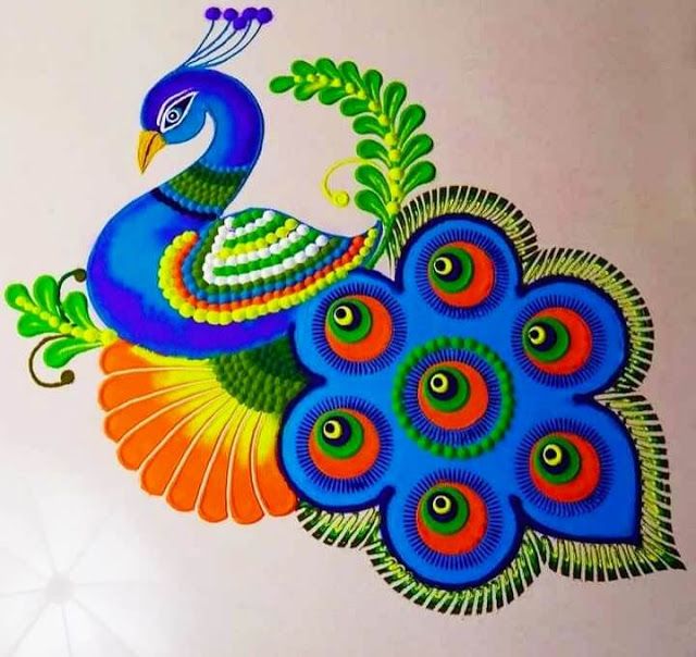 Portrayed Style Peacock Rangoli Designs