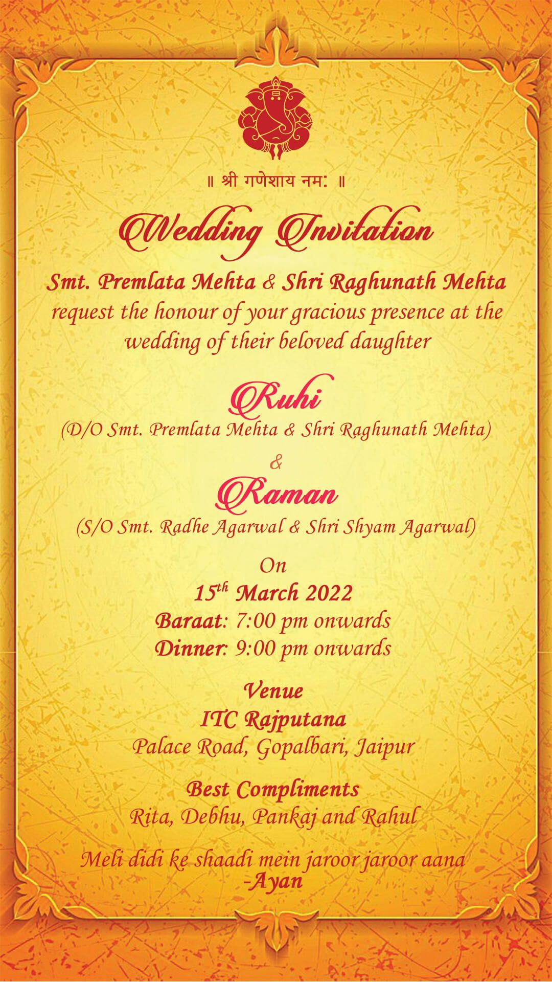 Family Lineage in Marriage Invitation Cards