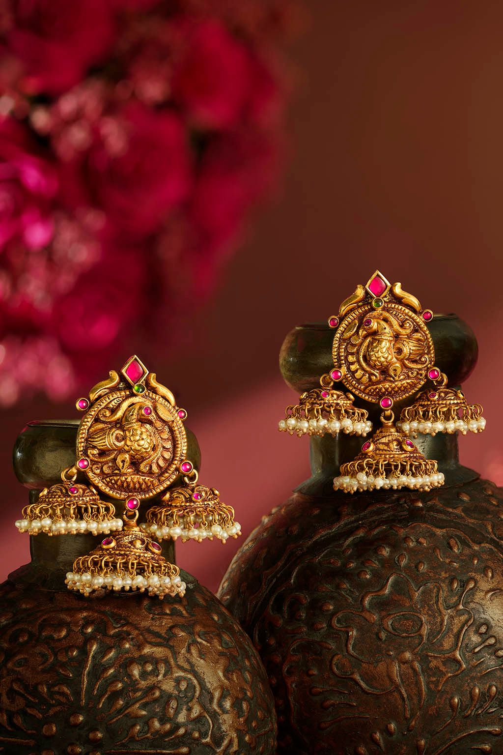 Layered Earring Temple Pearl Set