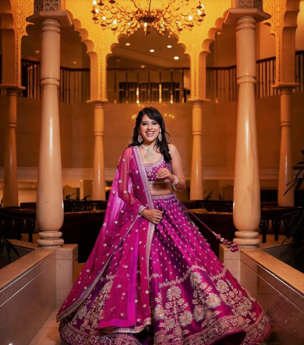 Magenta and Cerise Pink Sangeet Dress for Bride