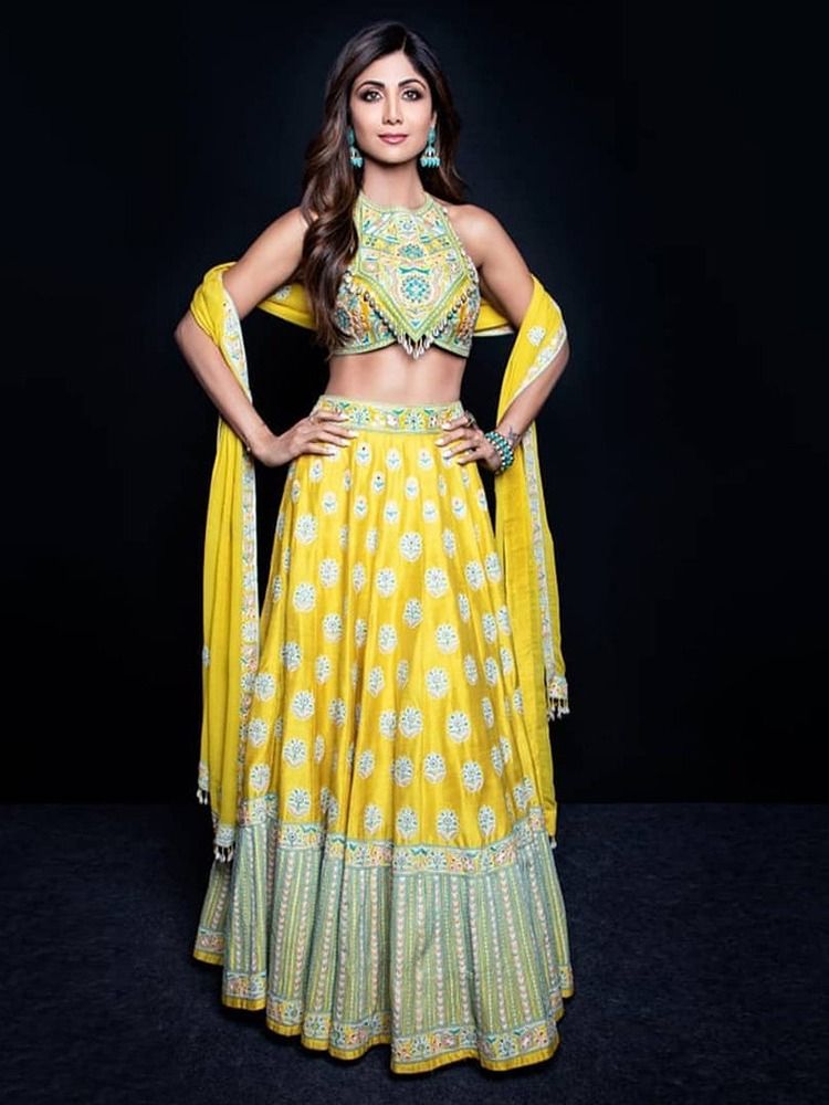 The Shilpa Shetty Kundra Yellow Crop Top Lehenga With Dupatta