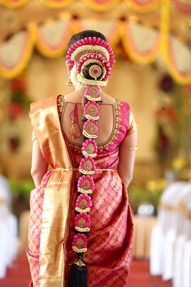 Pink Flowers Kerala Bridal Hairstyle Backside
