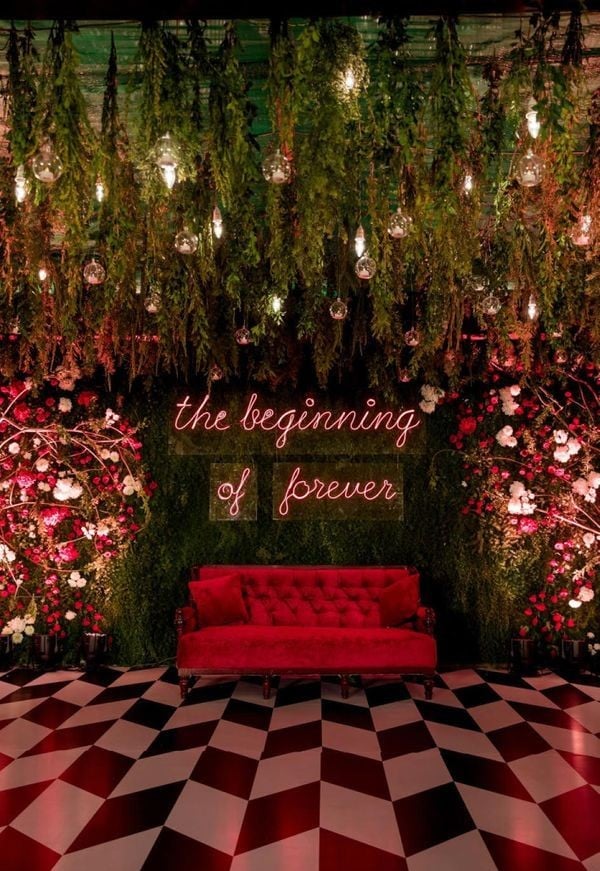 ‘The Beginning of Forever’ Reception Flower Wedding Stage Decoration