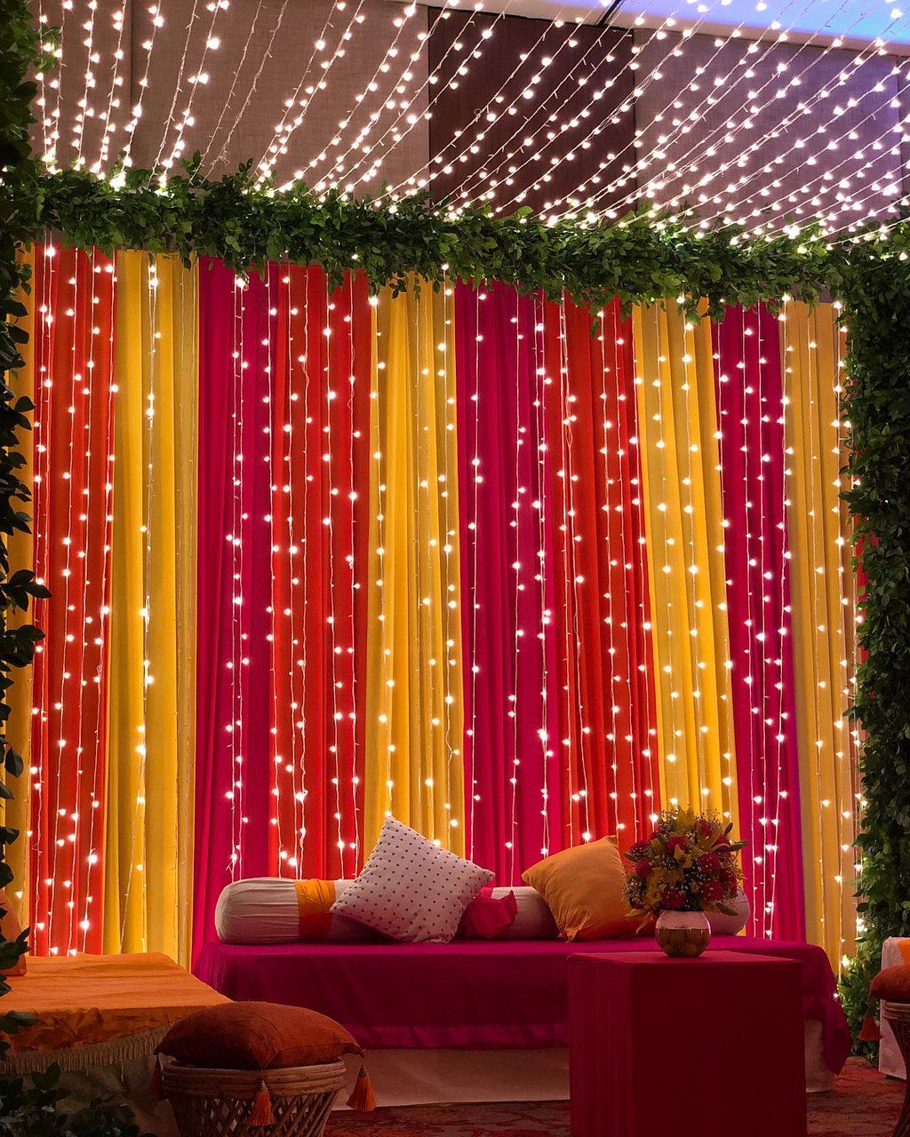 Fairy lights Background Haldi Ceremony Decoration