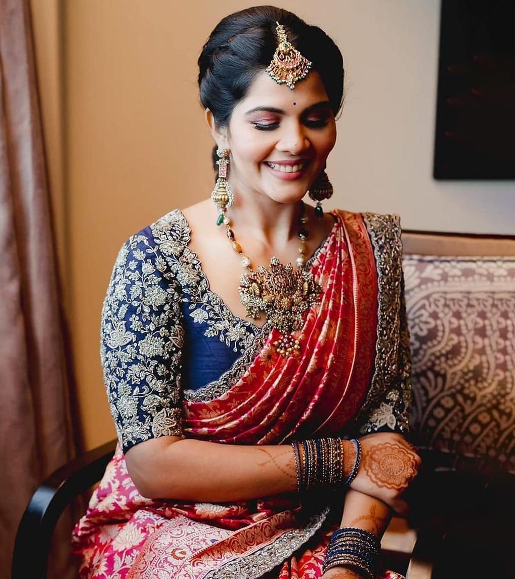 ‘Picturesque Blue Fairytale’ Aari Work Blouse Designs