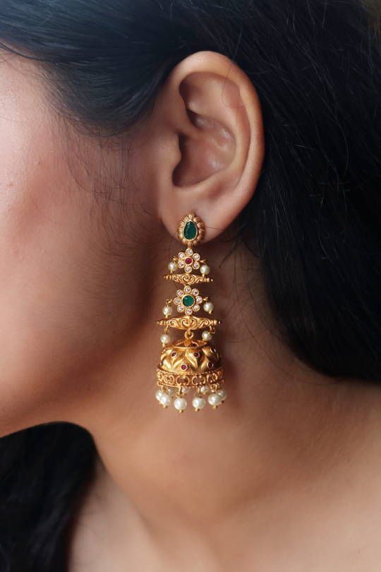 Green Stone Bridal Gold Earrings
