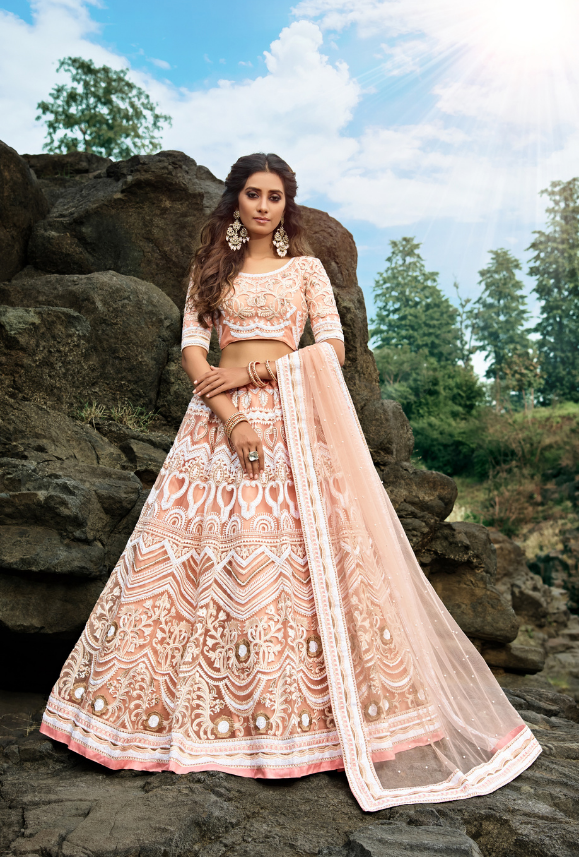 Chikankari Royal Peach Colour Bridal Lehenga