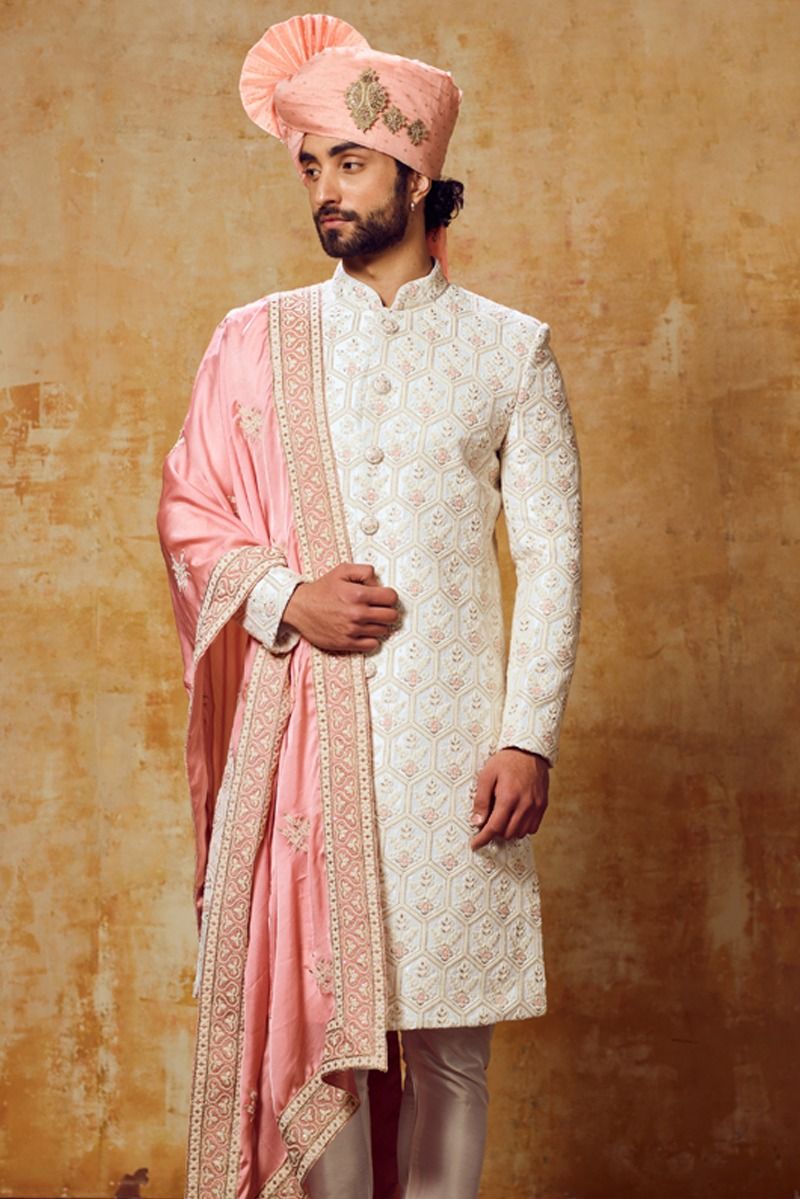 Chikankari Embroidery White Sherwani