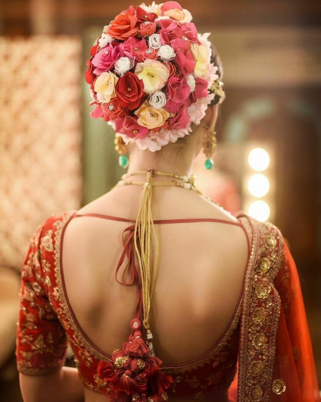 Roses for Bun Reception Look Bengali Hairstyle