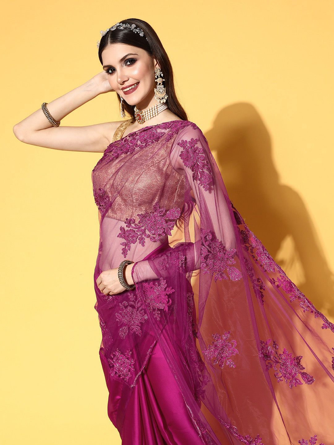 Embroidered Saree with Stone Work