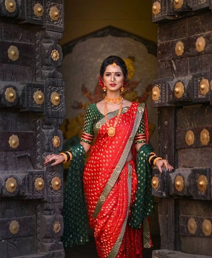 Royal Red Marathi Wedding Paithani Saree