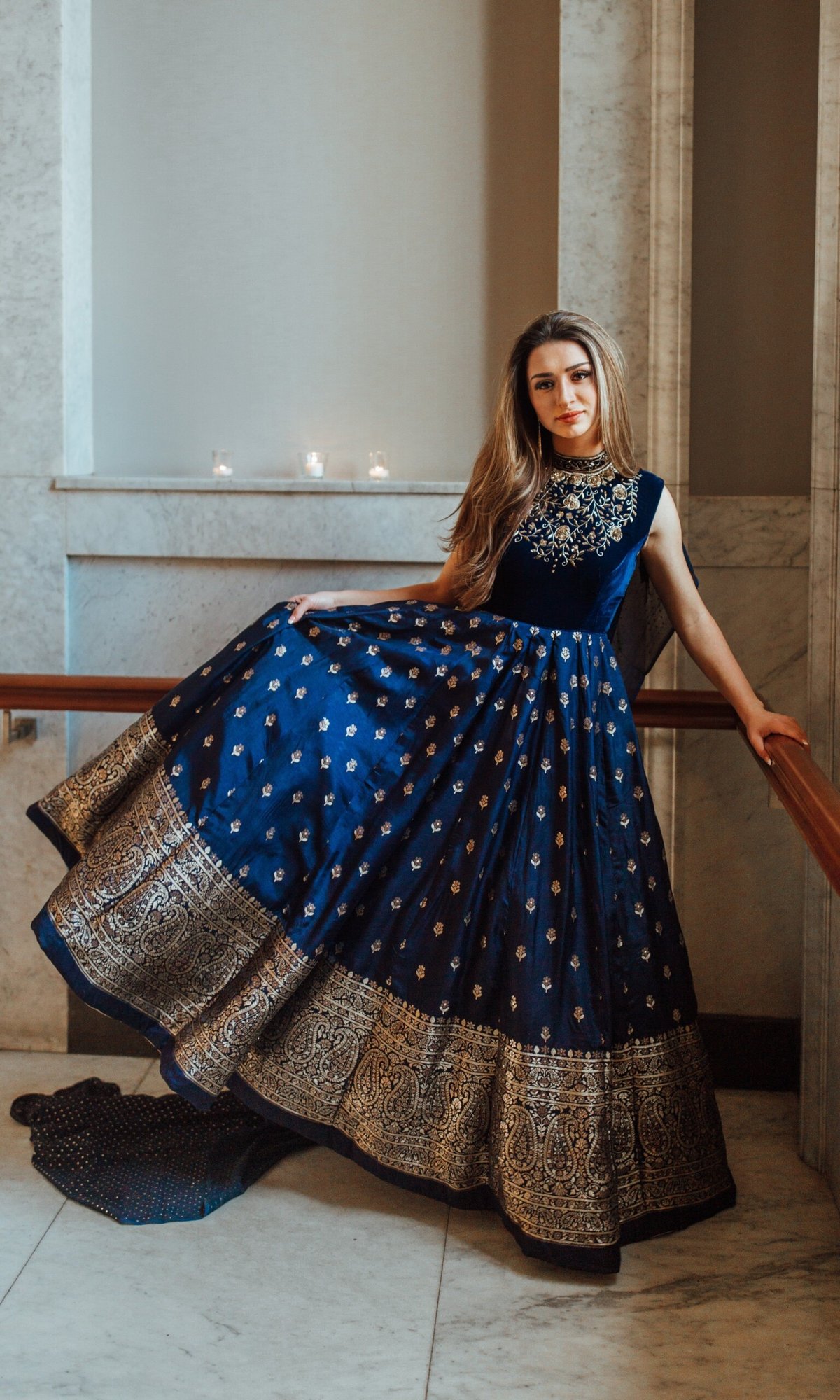 Night Blue Velvet Anarkali Kurti with Dupatta