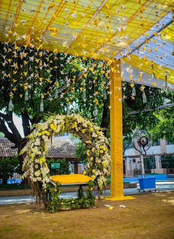 The Floral Arc Background Haldi Ceremony Decoration