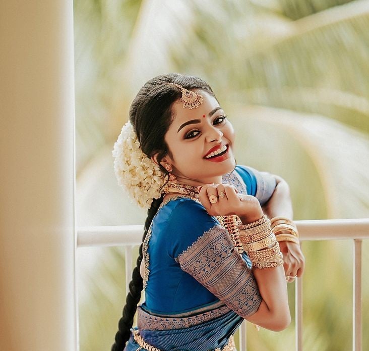 South Indian Peacock Blue Bridal Saree